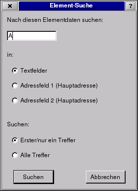 Dialogfenster zum Suchen von Elementen