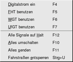 Gleisbild-Menü