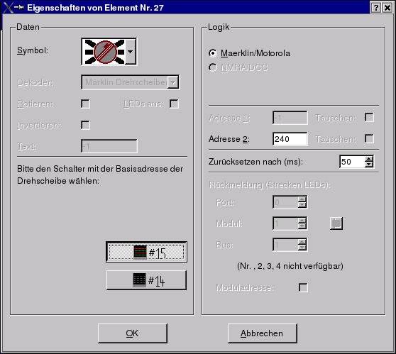 Eigenschaften-Fenster des Drehscheiben-Elementsymbols