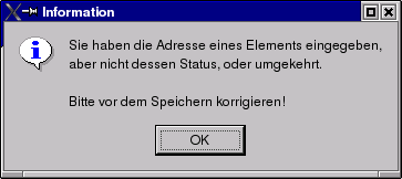 Fehlermeldung bei fehlenden Elementdaten