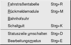 Fahrstraßen-Menü