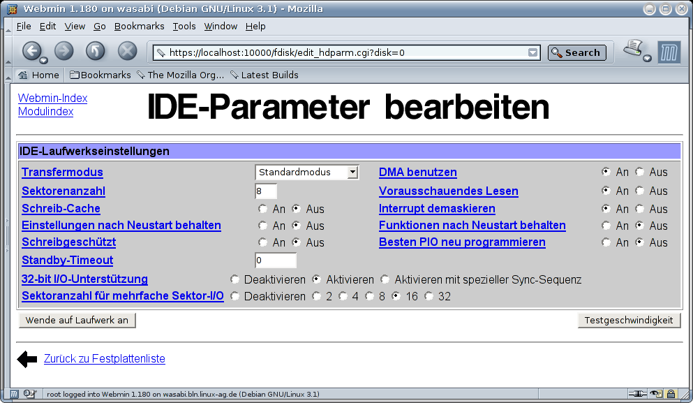 Kategorie Hardware - IDE-Parameter bearbeiten