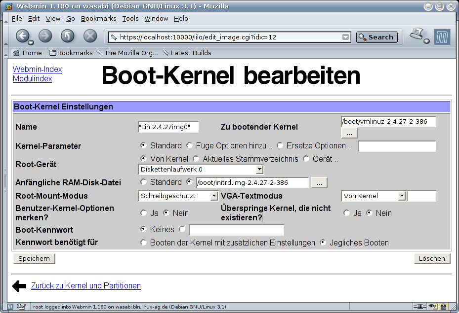 Kategorie Hardware - LILO - Boot-Kernel bearbeiten