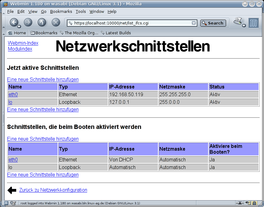 Kategorie Hardware - Netzwerk - Aktive Schnittstelle bearbeiten