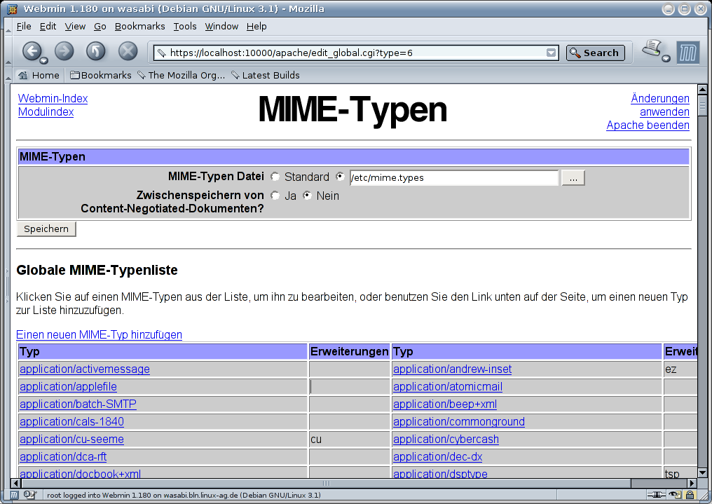 Kategorie Server - Apache - MIME-Typen