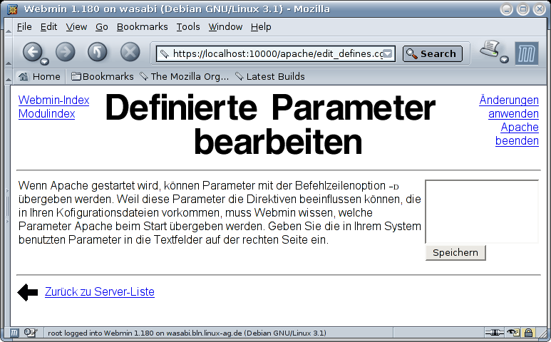 Kategorie Server - Apache - Definierte Parameter bearbeiten