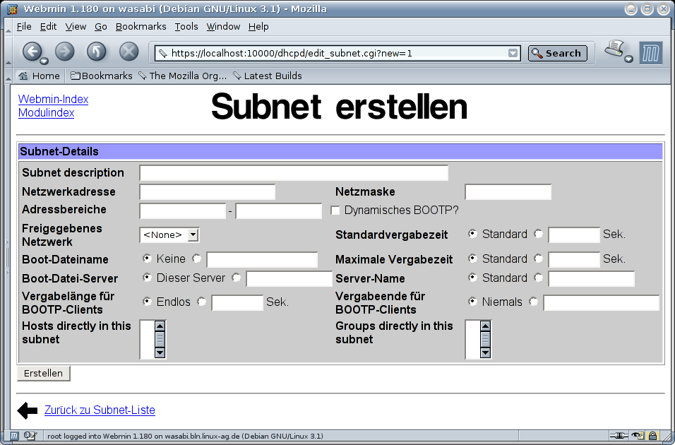 Kategorie Server - DHCP - Subnet bearbeiten