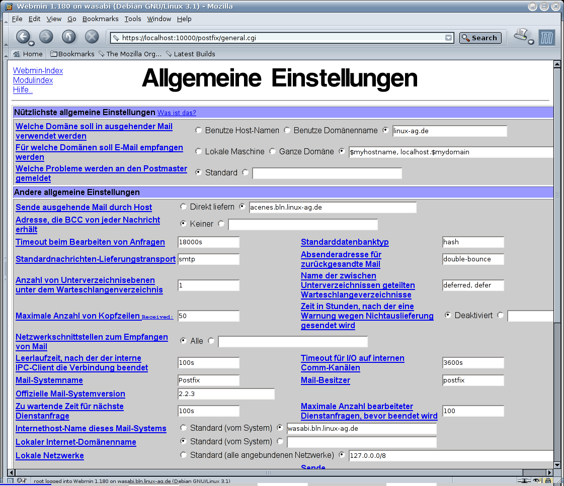 Postfix Mailserver - Allgemeine Einstellungen