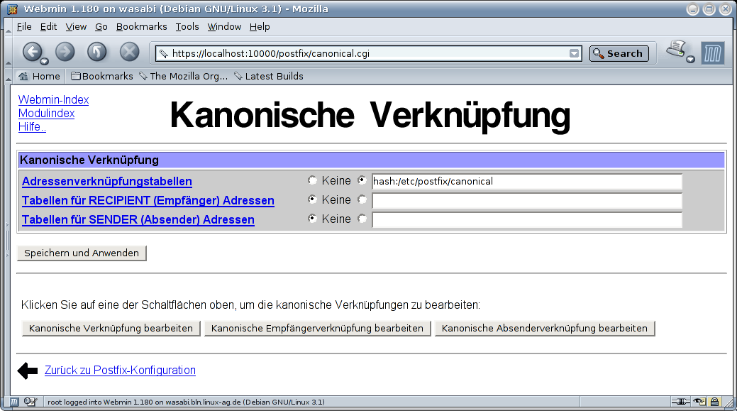 Postfix Mailserver - Kanonische Verknüpfung