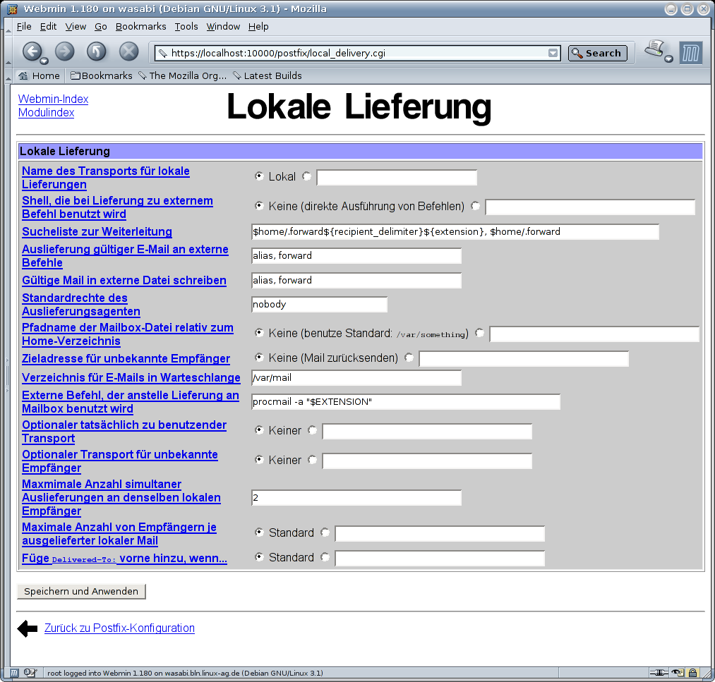 Postfix Mailserver - Lokale Lieferung
