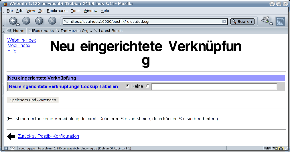 Postfix Mailserver - Neu eingerichtete Verknüpfung