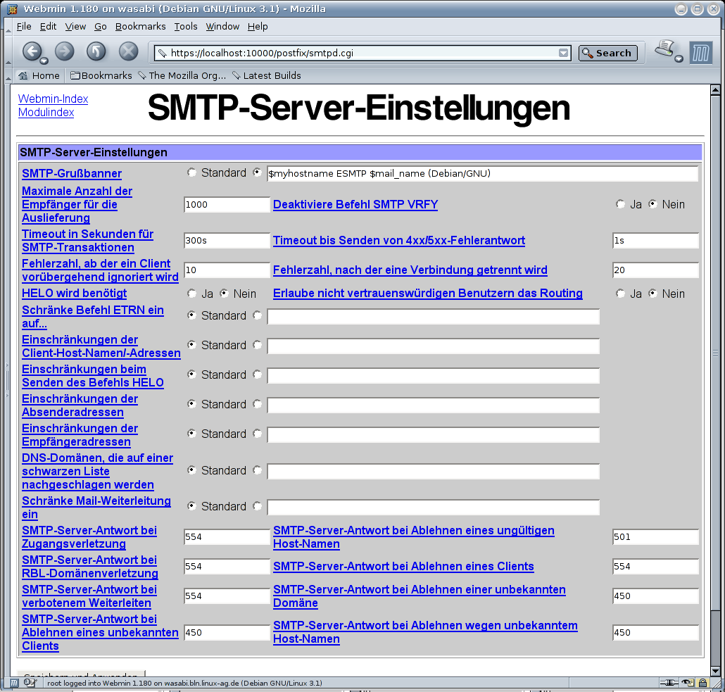 Postfix Mailserver - SMTP-Server-Einstellungen