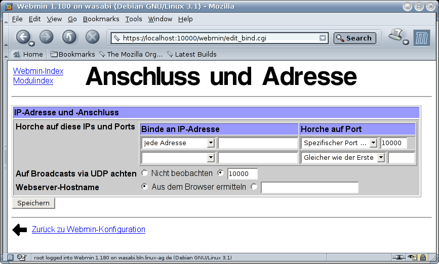 Kategorie Webmin - Konfiguration - Anschluss und Adresse