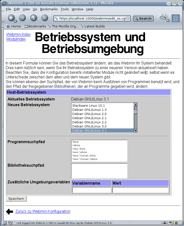 Kategorie Webmin - Konfiguration - Betriebssystem
