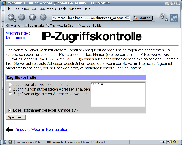 Kategorie Webmin - Konfiguration - IP-Zugriffskontrolle