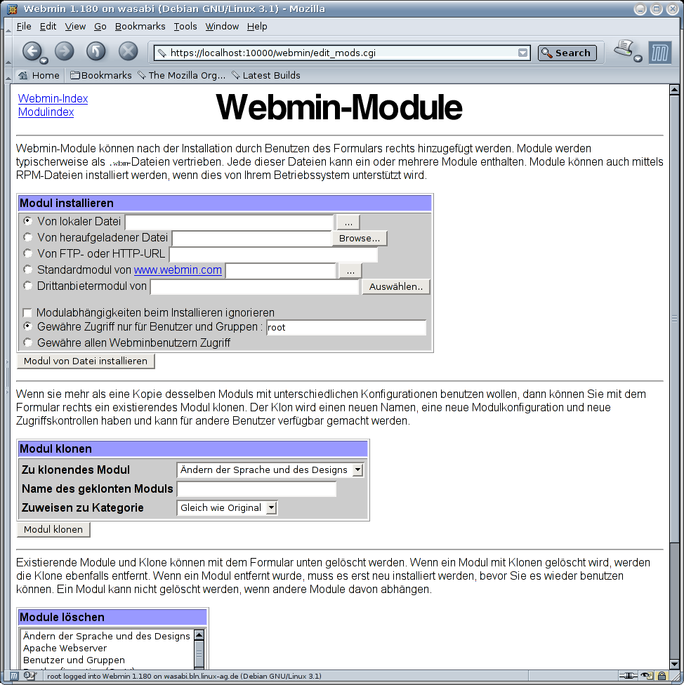 Kategorie Webmin - Konfiguration - Module