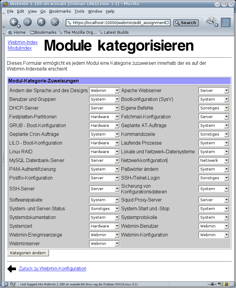 Webmin - Module kategorisieren
