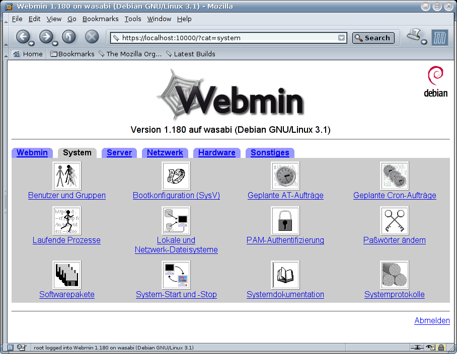 Kategorie Webmin - System