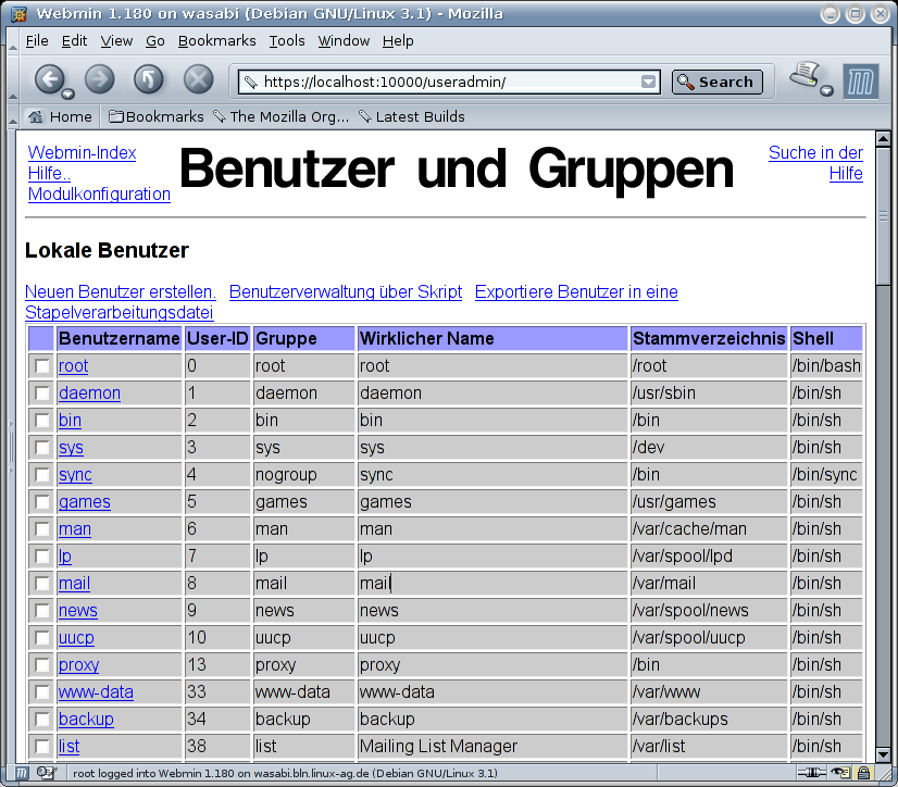 Kategorie Webmin - System - Benutzer und Gruppen