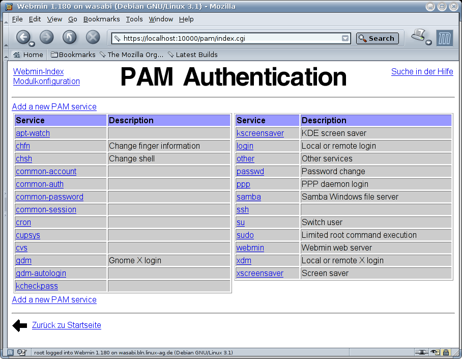 Kategorie Webmin - System - PAM-Authentification